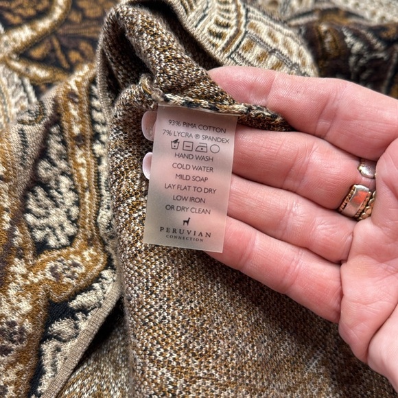 Peruvian Connection Peruvian Pima Cotton Knit Pencil Skirt in Brown and Cream XS - Picture 4 of 9